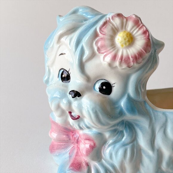 Vintage Rubens Originals Anthropomorphic Puppy Dog Planter w/ Pink Flower Rare - Picture 9 of 9